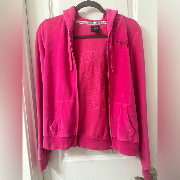 SOLD! Victoria's Secret PINK Bling Sequin LOVE PINK Logo Velour Full Zip Hoodie - Picture 7 of 16